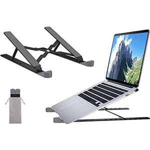 FINIBO Laptopstandaard, in hoogte verstelbaar, 8 niveaus, van aluminium, opvouwbaar, compatibel met MacBook Pro Air, Dell, HP en tablets van 10-15,6 inch (zwart)