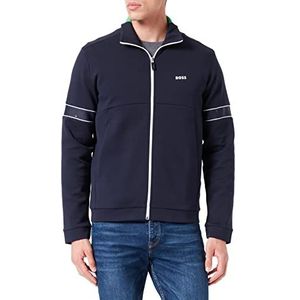 BOSS Heren Skaz 1 sweatshirt met ritssluiting, katoenmix met logostrepen, donkerblauw, XS, Donkerblauw