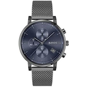 BOSS Heren chronograaf Quartz horloge met Milanese armband grijs roestvrij staal - 1513934, Blauw, Armband