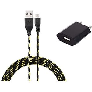 Set oplader voor Wiko View 2 Plus Smartphone Micro-USB (gevlochten 3 m, oplader + USB-stekker) Android (zwart)
