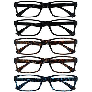 OPULIZE UV Reader La Société Lunettes De Lecture Valeur Pack 5 Hommes Femmes Noir Brun Bleu Designer Style Lecteurs RRRRR92-11223 +2,00