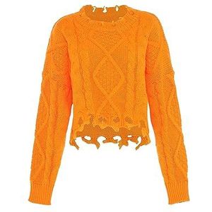 myMo Onregelmatig gedraaide top voor dames met open rand en ronde hals, oranje, maat XS/S trui, sweatshirt, oranje, XS, Oranje