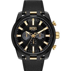 Diesel SPLIT horloge voor heren, uurwerk met chronograaf en siliconen, roestvrij staal of leren band, Zwart en grijstint, Minimalist