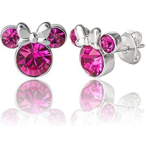 Disney Minnie Mouse Mickey 90e verjaardag, verzilverde kristallen oorstekers voor dames en meisjes, messing, zilver, Messing Zilver