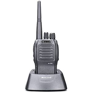 Midland G11 Pro Walkie Talkie Transceiver Radio met band Pmr446, 32 kanalen Pmr446, oplaadbare batterij, oplader met desktopadapter en riemclip, 2-polig, Kenwood zwart