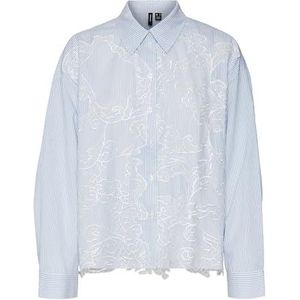 VERO MODA Vmbrit Lace Ls WVN T-shirt met lange mouwen voor dames, Uiterlijk/detail: sneeuwwitte strepen/kant