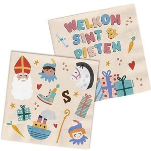 Folat Servetten 'Welcome Pieten' - Sint en Pieten-12,5 x 12,5 cm - 20 stuks - Sinterklaas, Sinterklaas, Sinterklaas decoratie voor kinderen, 65710, meerkleurig