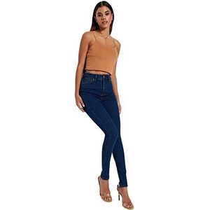 Trendyol Pantalon en jean skinny taille haute pour femme, noir foncé, 40