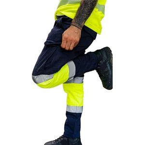 Capto Apparel Hoge Zichtbaarheid Broek - Reflecterende Herenbroek - Hoge Zichtbaarheid Broek met Reflecterende Veiligheidsband - Werkbroek met Hoge Zichtbaarheid - Marine/Geel - L