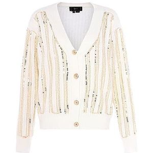 faina Cardigan pour femme avec col en V et chaîne à paillettes en laine blanche Taille XS/S Veste en tricot XL, Laine/blanc, XL