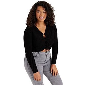 Trendyol Blazer cardigan ajusté à col en V pour femme, Noir, 4XL grande taille