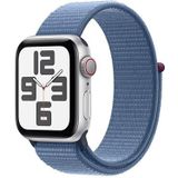 Apple Watch SE (2e generatie, 2023) (40 mm GPS + Cellular) smartwatch met zilveren aluminium behuizing en sportgesp winterblauw. Fitness- en slaapmonitoring, koolstofneutraal