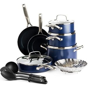 Blue Diamond kookpannen set 14-delig met deksels - blauw - anti-aanbak - PFAS-vrij
