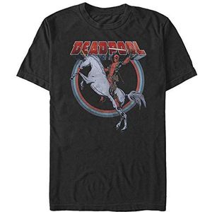 Marvel Deadpool Deadpool On Unicorn T-shirt met korte mouwen en korte mouwen uniseks, zwart.