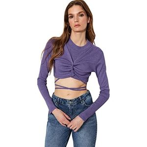 Trendyol Trendyol Gebreide damesblouse met opstaande kraag, slim fit, Trendyol basic gebreide blouse met opstaande kraag voor dames, Paars.