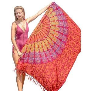 Bohemian-pareo voor dames – boho-bikini – sjaal – verpakking – deken – 100% stof gebatikte rayon-sarong – 180 x 120 cm