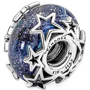 PANDORA Charm Murano-glas Moments ""sterren"" zilver, blauw 790015C00, Eén maat, Sterling zilver, Geen edelsteen