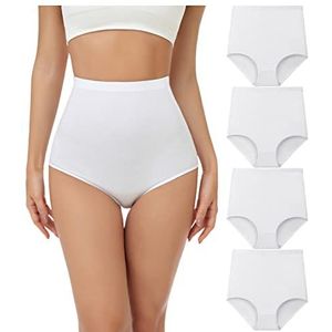 wirarpa Set van 4 katoenen damesslips met hoge taille, Set van 4 witte boxershorts