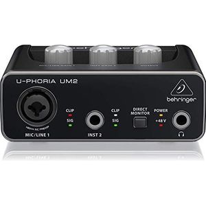 Behringer UM2 U-PHORIA UM2, USB 2.0, U-Phoria, 2 x 2 audio-interface, zwart, 1-kanaal