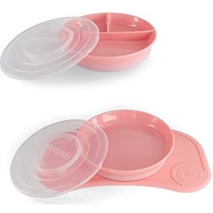 Twistshake Babyserviesset mini + gespleten bord | zuignapbord + placemat (31 x 17 cm) + gesplitste bord | BPA-vrij | bord voor het leren van voeding | roze