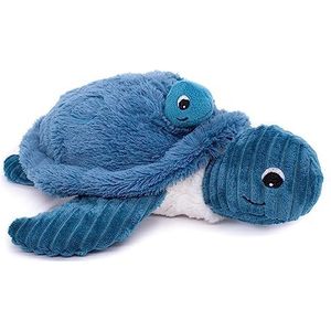 LES DÉGLINGOS PTIPOTOS by Savenou, schildpad, mama/baby, blauw, pluche, zacht, cadeau-idee voor de geboorte, 29 cm