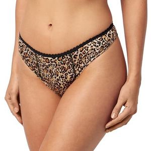 HAUTE PRESSION Menstruatie slipje luipaard string licht stroom voor dames met elastische kant in de zwarte taille, ref LYS T38, absorberend en herbruikbaar, luipaard, 38, Luipaard.