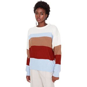 Trendyol Oversize trui met ronde hals en kleurblokken trainingspak dames, ecru, M, ECRU