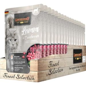 Leonardo Verse zakjes [16 x 85 g lamsvlees + veenbessen] | graanvrij natvoer voor katten | compleet natvoer in een afzonderlijke zak
