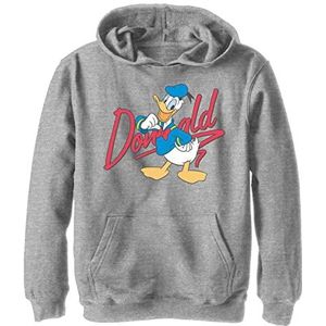Disney Donald Duck Red Cursive Text Logo Portrait Boys Hoodie, Grey Heather Athletic S, Athletic grijs gemêleerd