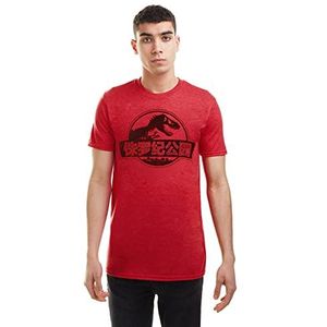 Jurassic Park Heren T-shirt met Chinees logo, Antiek kersenrood
