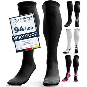 aZengear Compressiekousen voor dames en heren (20-30 mmHg klasse 2), compressiekousen voor vliegreizen, Pro Sport, recuperatie, anti-trombose, zwart/rood, small-medium, Zwart (zonder logo)