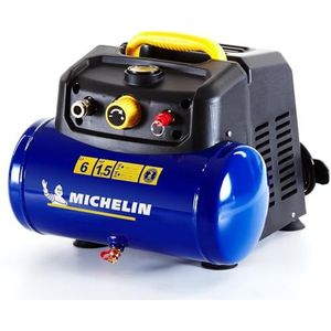 Michelin MBL6 Draagbare luchtcompressor, olievrije luchtcompressor, 6 liter, geïntegreerde manometer, maximale druk 8 bar, vermogen 1,5 pk