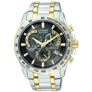 Citizen Citizen Eco-Drive AT4004-52E Herenhorloge chronograaf met zwarte wijzerplaat en tweekleurige roestvrijstalen armband, goud, armband, Goud, Armband