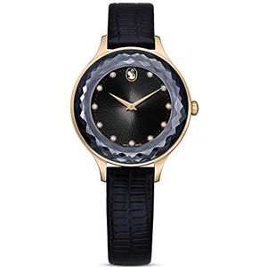 Swarovski Octea Nova horloge, gemaakt in Zwitserland, zwarte leren band, roségouden afwerking, Zwart, Octea Nova Horloges