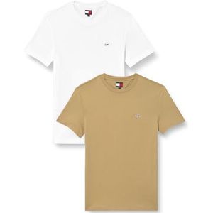 Tommy Jeans TJM XSLIM Set van 2 EXT DM0DM20687 Jersey T-shirt voor heren, wit (ecru/reliquebruin), S, wit (ecru/roodbruin), S, Wit (ecru/roodbruin)