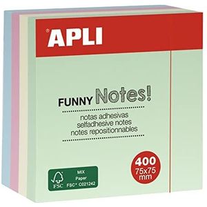 APLI 10972 - Funny zelfklevende notities 75 x 75 mm blok met 400 vellen in 4 verschillende kleuren