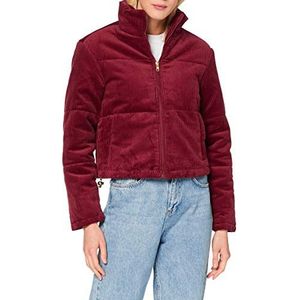 Urban Classics Corduroy Puffer gebreide jas voor dames, met opstaande kraag, korte snit, donsjas, winterjas, Bordeaux