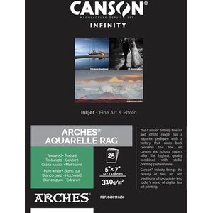 CANSON Infinity Arches aquarel Rag – papierrol Fine Art Arches – doos met 25 vellen 12,7 x 17,8 cm – gestructureerde korrel – zuiver wit – 310 g/m²