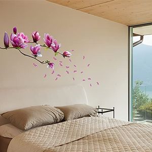 Walplus muursticker-decoratie, grote bloemen aan magnolia boom