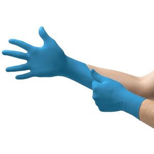 Ansell VersaTouch 92-465 nitrilhandschoenen, bescherming tegen chemicaliën en vloeistoffen, blauw, maat 6,5-7 (zak met 100 handschoenen)