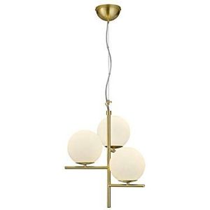 Trio Leuchten Pure 302000308 Hanglamp, metaal, messing, mat, glas, wit, 3 x E14