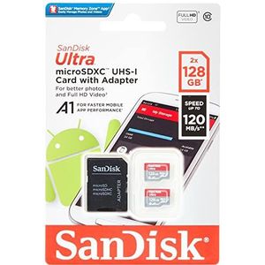 SanDisk - 2 x 128 GB microSDXC Ultra geheugenkaart + SD-adapter Leessnelheid tot 120 MB/s, klasse 10, U1, A1