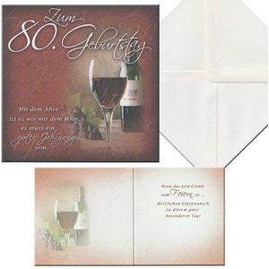 Verjaardagskaart voor 80e verjaardag Romantica - wijn, 15 x 15 cm