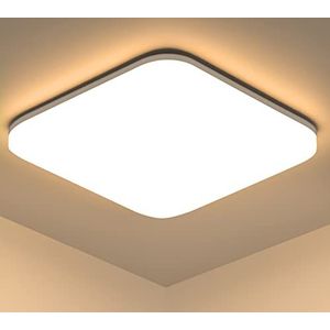 LED plafondlamp plat 18W, 2700K 1600LM IP54 waterdichte plafondlamp, 22cm x 22cm paneel badkamerlamp plafond voor woonkamer/slaapkamer/keuken/badkamer/gang/kelder, warm wit