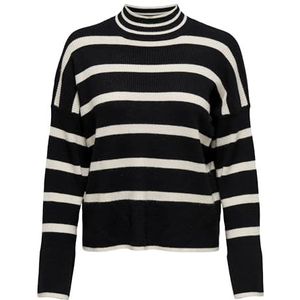 Only Onlibi L/S Higneck Pullover CC KNT Sweater Dames, Zwart/Streep: Offwhite, L, zwart/strepen: gebroken wit