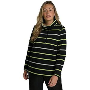 Ulla Popken Dames, grote maten, sweatshirt, klassiek, gestreept, rechte kraag, lange mouwen, 803107, Black Beauty (vervangende kleur)