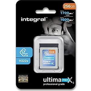 Integral CFexpress Geheugenkaart type B 2.0 4K RAW en 4K 60 FPS 1700 MB/s lezen 1600 MB/s schrijven, ontworpen voor je 256 GB digitale spiegelreflexcamera's en videocamera's in professionele kwaliteit