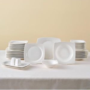 Karaca Vesta White Tafelservies voor 12 personen, 52-delig, elegant porselein, voor 12 personen, met borden, kopjes, kommen en bestek