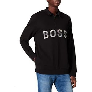 BOSS Sakul ZA Sweatshirt voor heren, van katoenen badstof met ritssluiting en kraag, Zwart 1