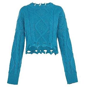 myMo Haut torsadé irrégulier pour femme avec bord ouvert et col rond Turquoise Taille XL/XXL Pull Sweater, Turquoise., XL